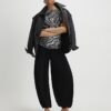 Black Animal Print Ruched Short Sleeve Top