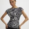 Black Animal Print Ruched Short Sleeve Top
