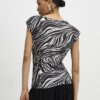 Black Animal Print Ruched Short Sleeve Top