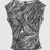 Black Animal Print Ruched Short Sleeve Top