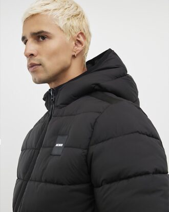 Black Badged Hooded Puffer Jacket