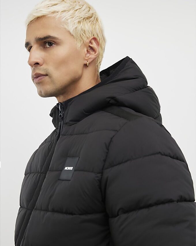 Black Badged Hooded Puffer Jacket