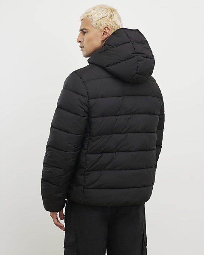 Black Badged Hooded Puffer Jacket