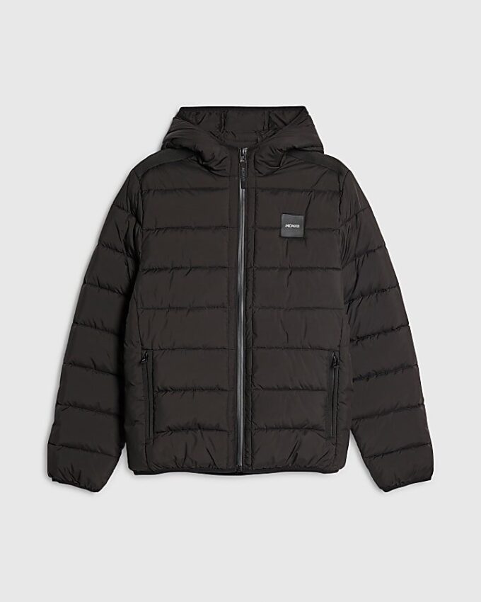 Black Badged Hooded Puffer Jacket