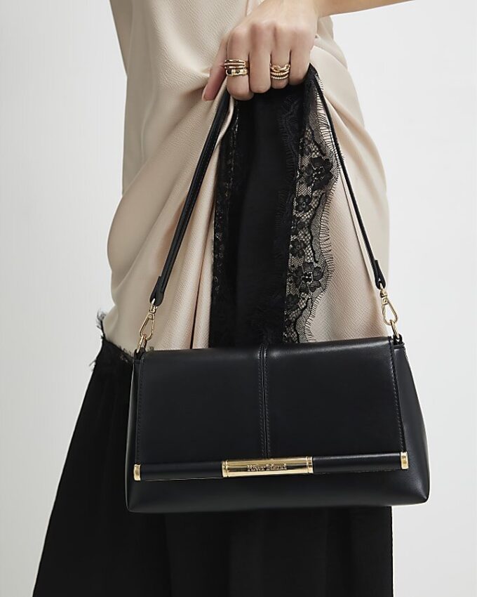 Black Bar Front Clutch Bag