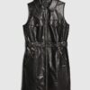 Black Belted Faux Leather Shift Dress