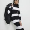 Black Belted Stripe Knit Midi Dress