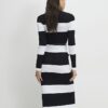 Black Belted Stripe Knit Midi Dress