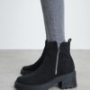 Black Block Heeled Side Zip Boots