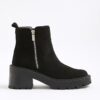 Black Block Heeled Side Zip Boots