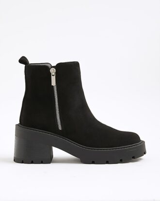 Black Block Heeled Side Zip Boots Black Block Heeled Side Zip Boots