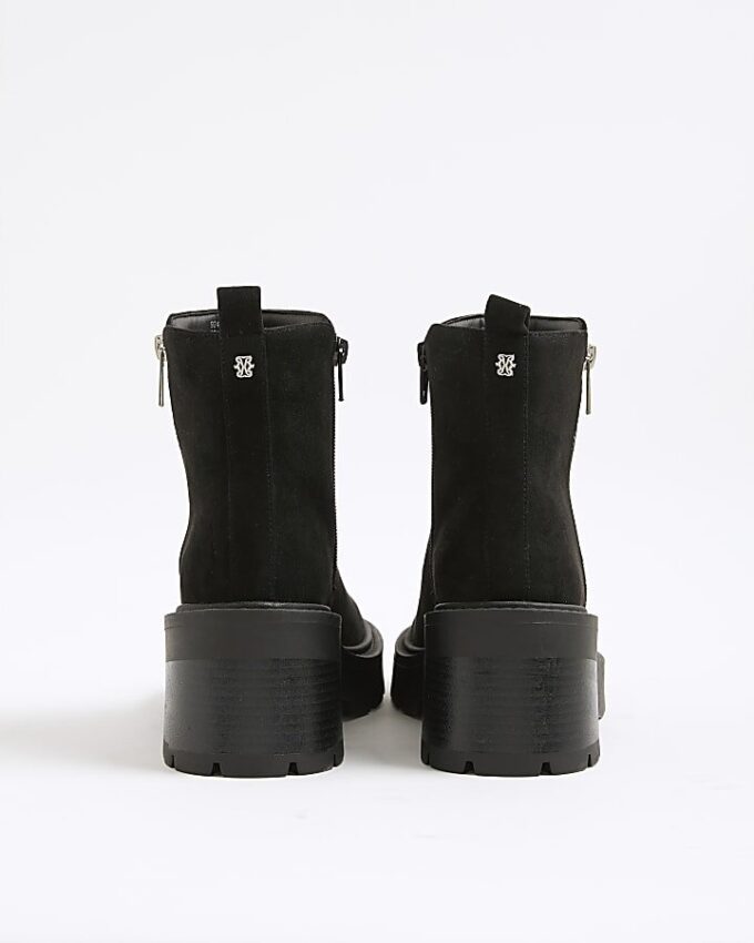 Black Block Heeled Side Zip Boots