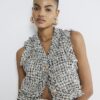 Black Boucle Cropped Waistcoat