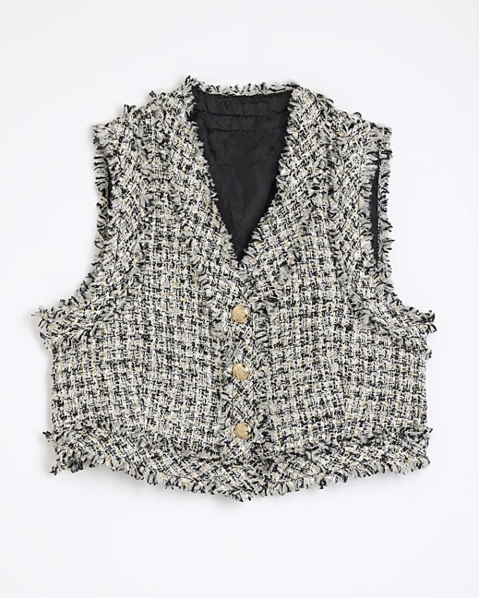 Black Boucle Cropped Waistcoat