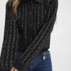 Black Boucle Faux Leather Trim Cardigan