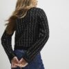 Black Boucle Faux Leather Trim Cardigan