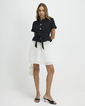 Black Boucle Hybrid Mini Dress