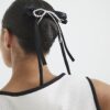 Black Bow Beaded Hair Barrette