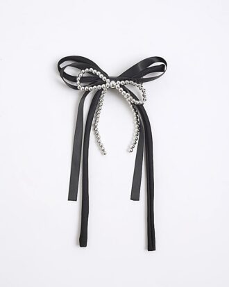 Black Bow Beaded Hair Barrette