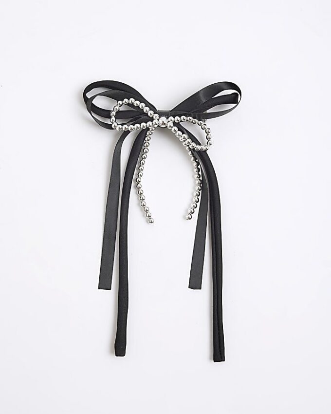 Black Bow Beaded Hair Barrette