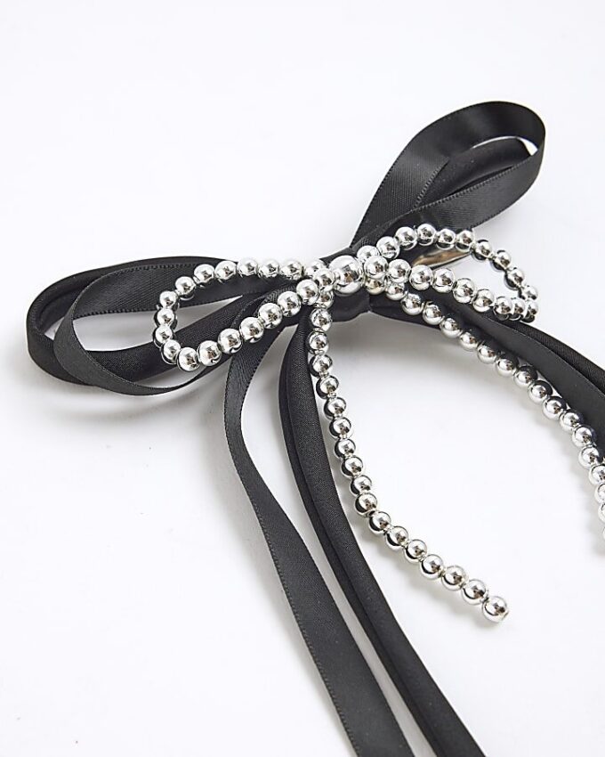 Black Bow Beaded Hair Barrette