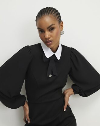 Black Bow Detail Shirt Dress