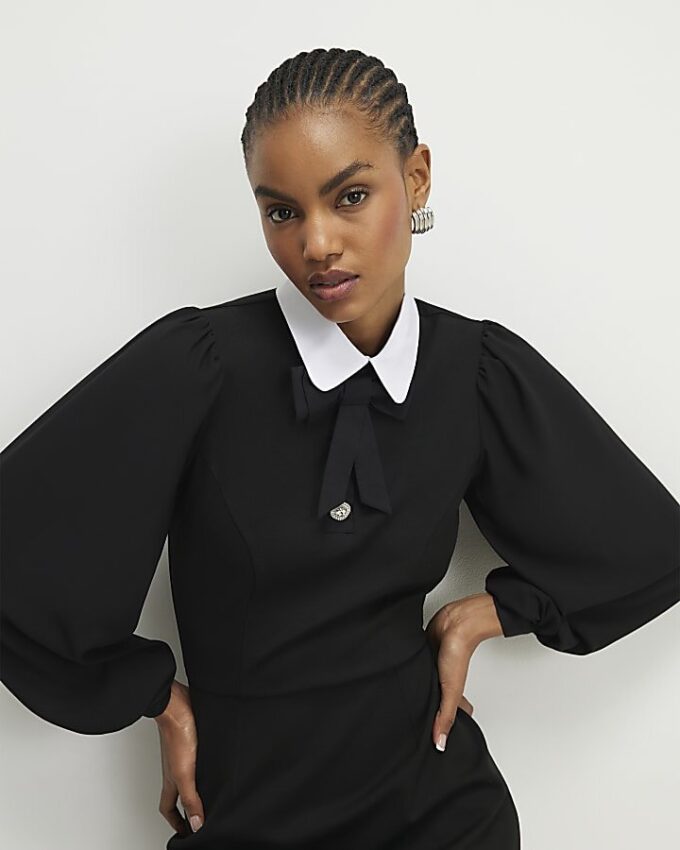 Black Bow Detail Shirt Dress
