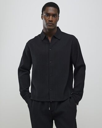 Black Boxy Fit Plisse Shirt