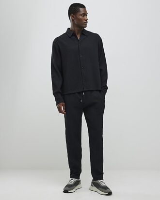 Black Boxy Fit Plisse Shirt
