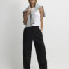 Black Button Front Tapered Trousers