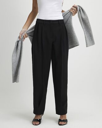 Black Button Front Tapered Trousers