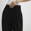 Black Button Front Tapered Trousers