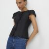 Black Button Puff Sleeve Top