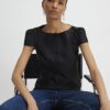 Black Button Puff Sleeve Top