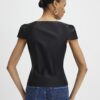 Black Button Puff Sleeve Top