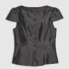 Black Button Puff Sleeve Top
