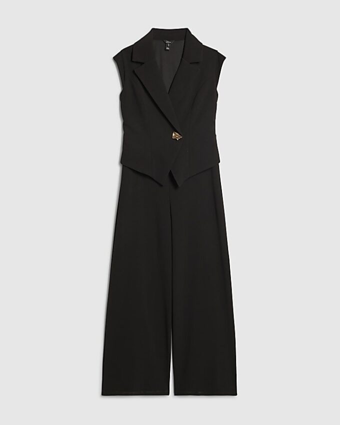 Black Cap Sleeve Wide Leg Jumpsuit