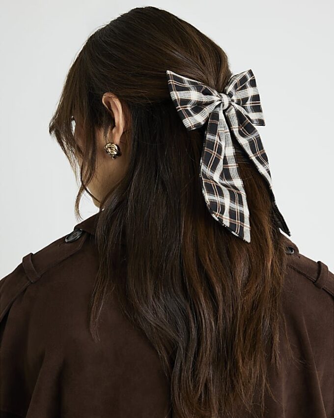 Black Check Print Bow Hair Clip