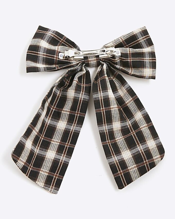 Black Check Print Bow Hair Clip