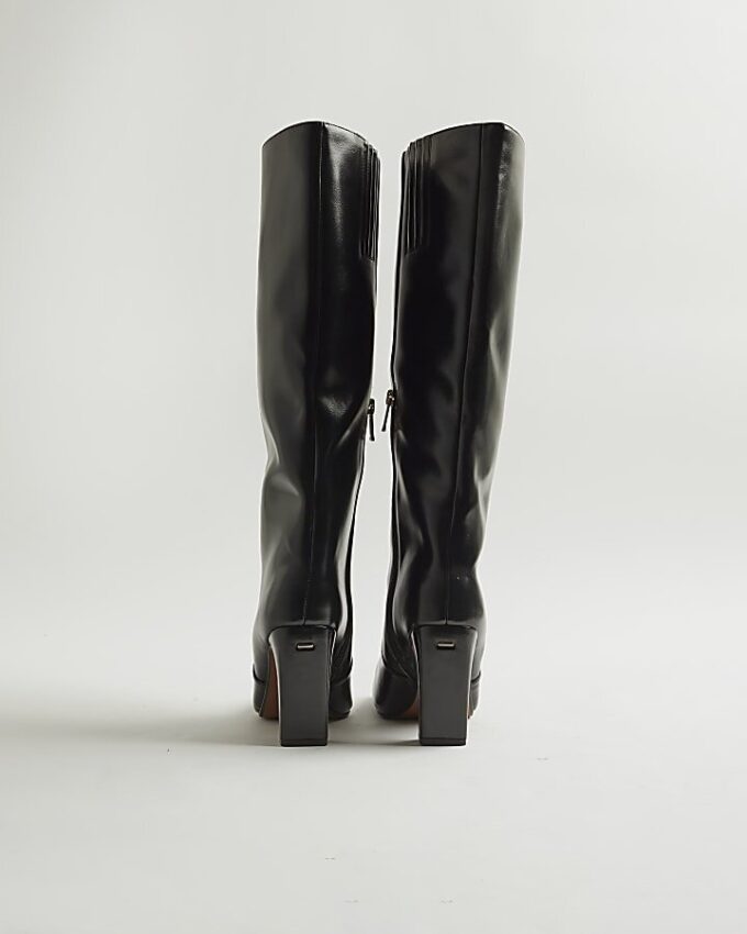 Black Chisel Toe High Leg Boots