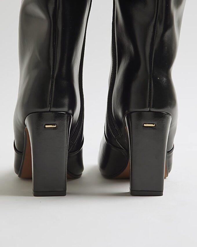 Black Chisel Toe High Leg Boots