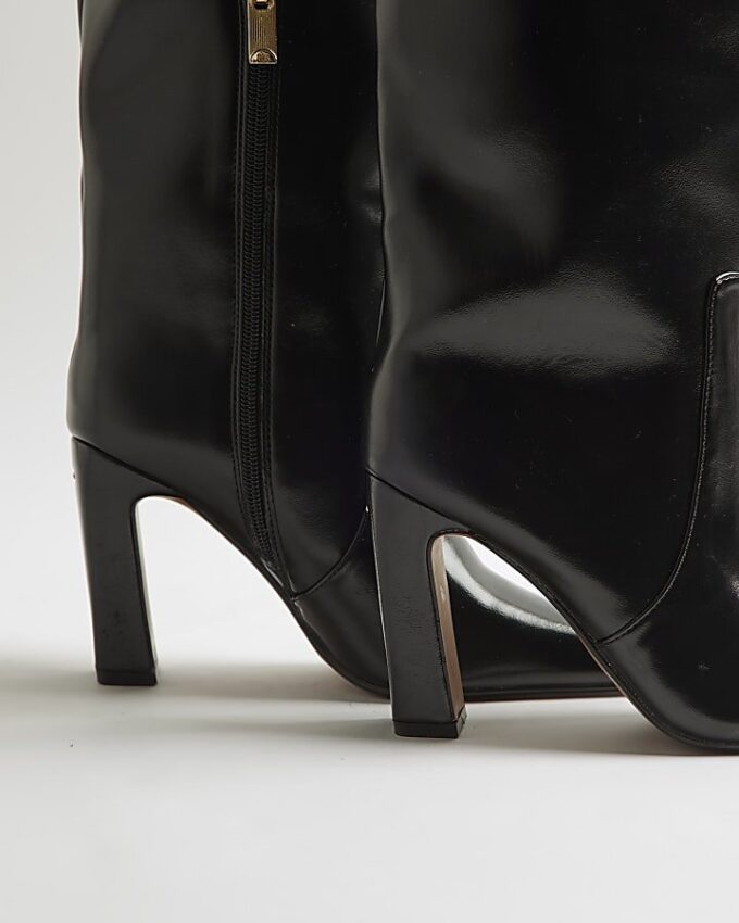 Black Chisel Toe High Leg Boots