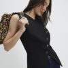 Black Collarless Asymmetric Waistcoat