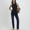 Black Collarless Asymmetric Waistcoat