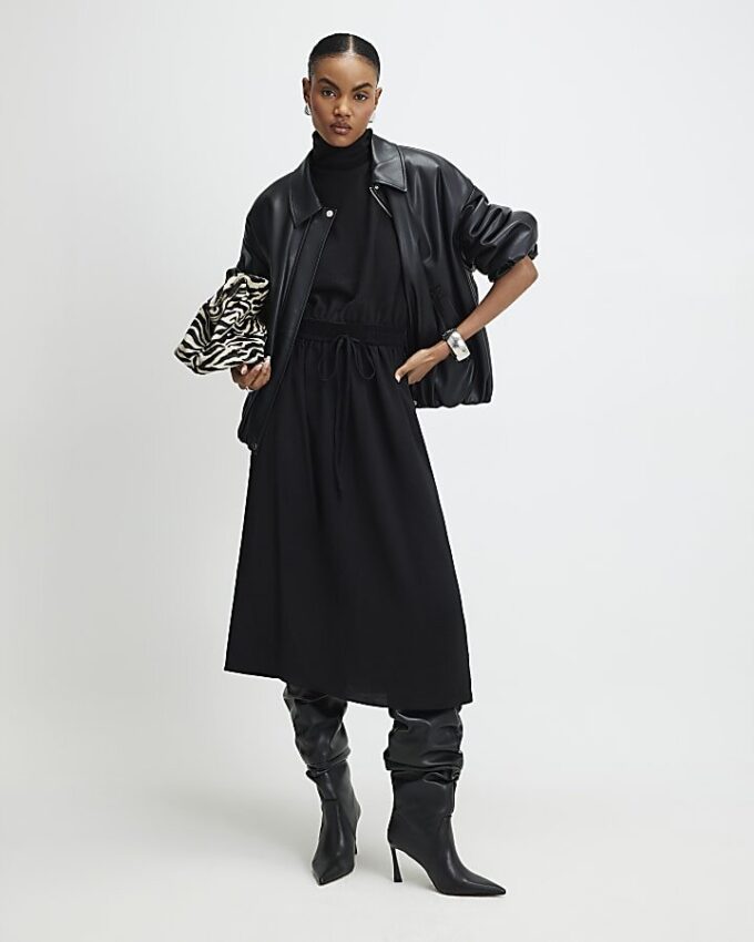 Black Cosy Hybrid Midi Dress