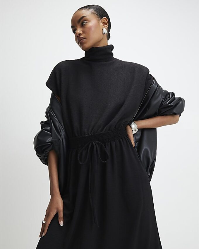 Black Cosy Hybrid Midi Dress