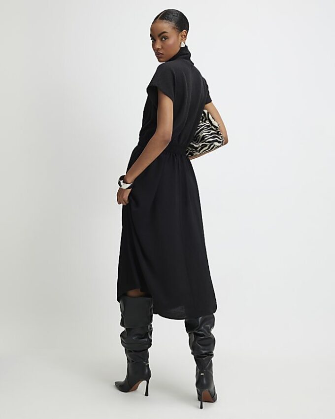 Black Cosy Hybrid Midi Dress