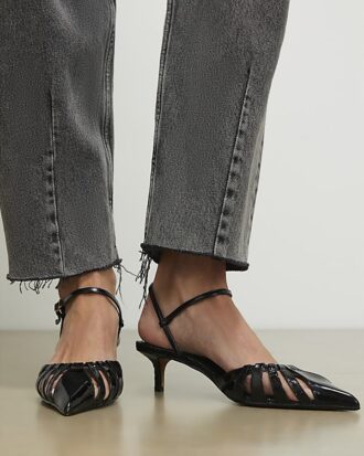 Black Croc Print Caged Detail Court Heels Black Croc Print Caged Detail Court Heels