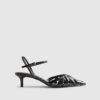 Black Croc Print Caged Detail Court Heels