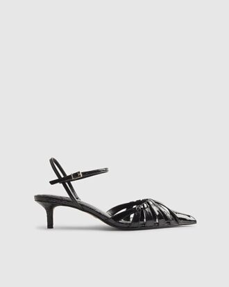 Black Croc Print Caged Detail Court Heels Black Croc Print Caged Detail Court Heels